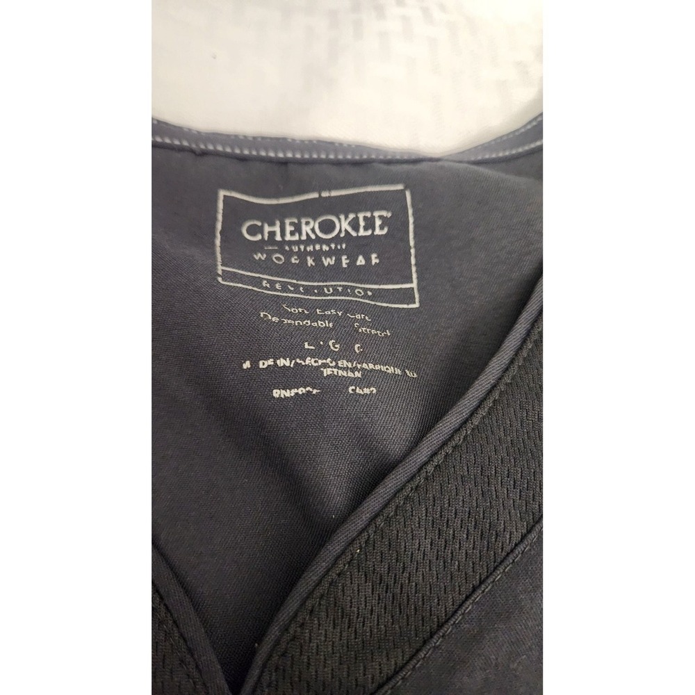 Cherokee Workwear Revolution V-Neck Scrub Top with Side Panels, Black, Size Larg